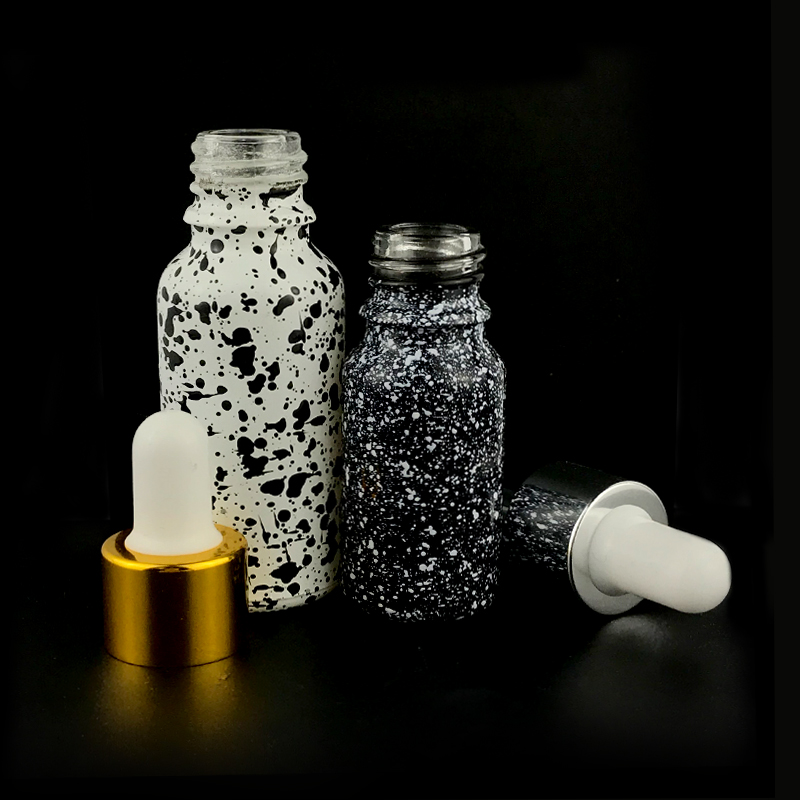 Luxury cosmetic bottle packaging with silver cap glass dropper serum bottle