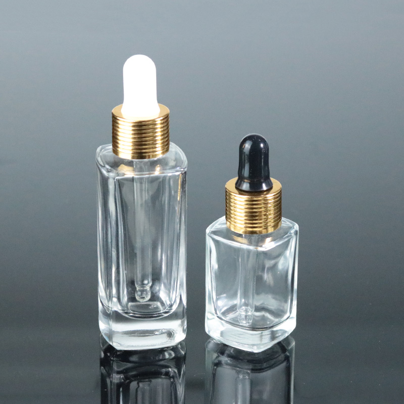 Luxury cosmetic bottle serum glass 15ml 30ml 50 ml essential oil glass bottle with aluminum dropper (EPG11)