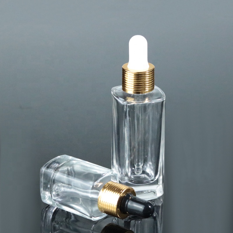 Luxury cosmetic bottle serum glass 15ml 30ml 50 ml essential oil glass bottle with aluminum dropper (EPG11)