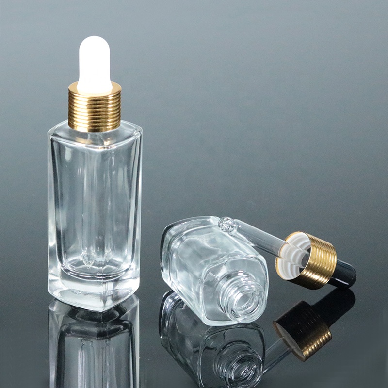 Luxury cosmetic bottle serum glass 15ml 30ml 50 ml essential oil glass bottle with aluminum dropper (EPG11)