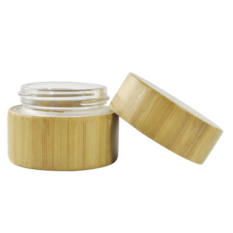 Luxury cosmetic container bamboo 5g 30g 50g glass cream jar with glass inner