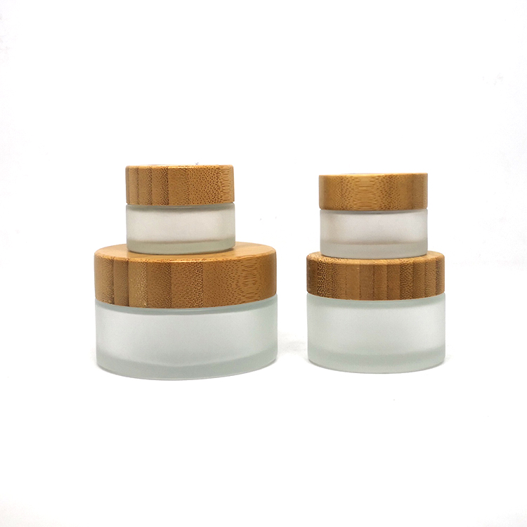 Luxury cosmetic container bamboo cosmetic frosted glass jars 10ml 20ml 30ml 50ml 100ml