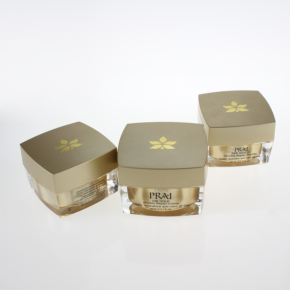 Luxury cosmetic container gold cosmetic cream jar 15ml, gold square acrylic double thick jar