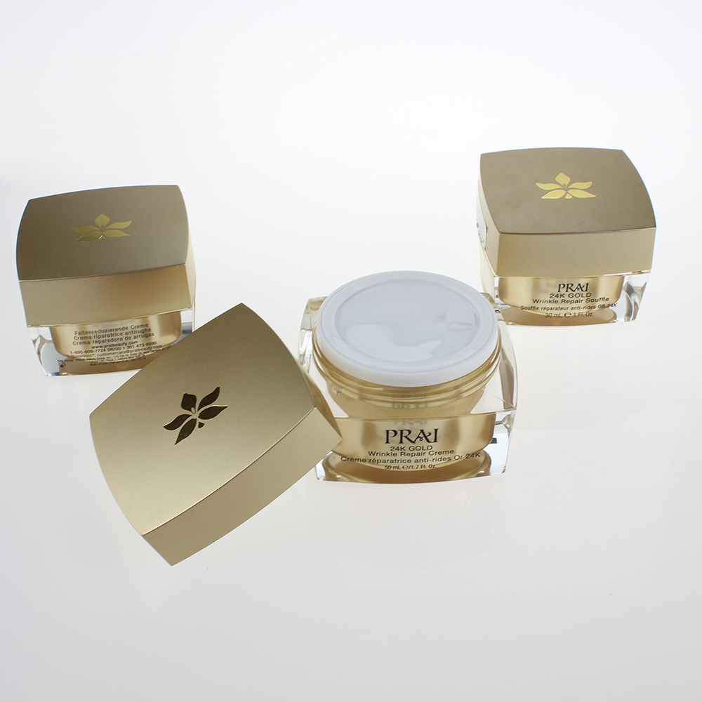 Luxury cosmetic container gold cosmetic cream jar 15ml, gold square acrylic double thick jar