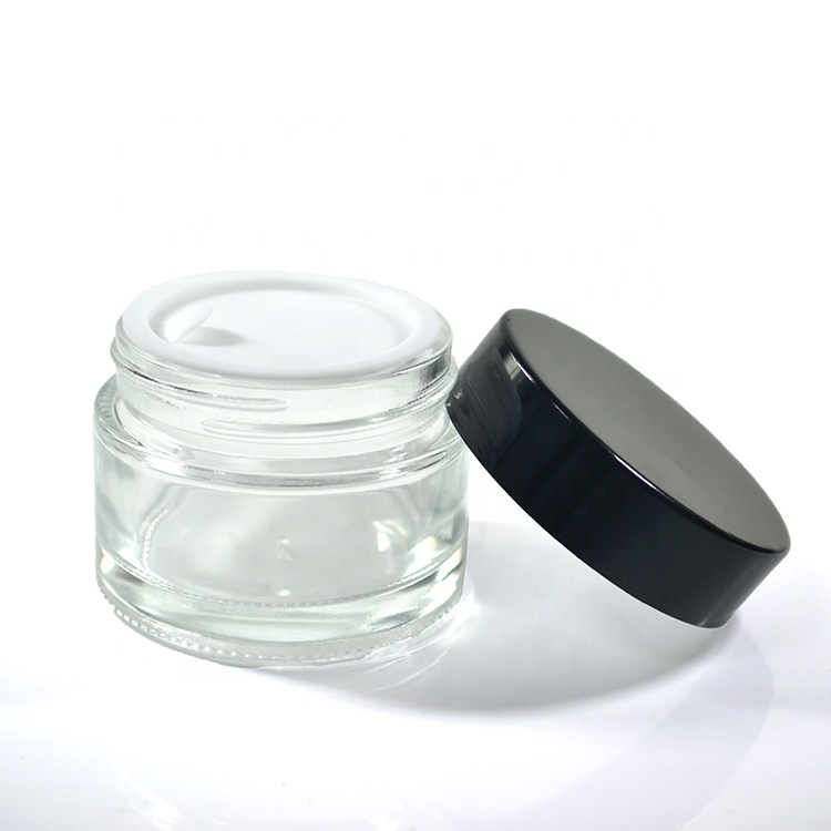Luxury cosmetic containers clear amber 15g 20g 30g 50g  glass jar with aluminum  lid