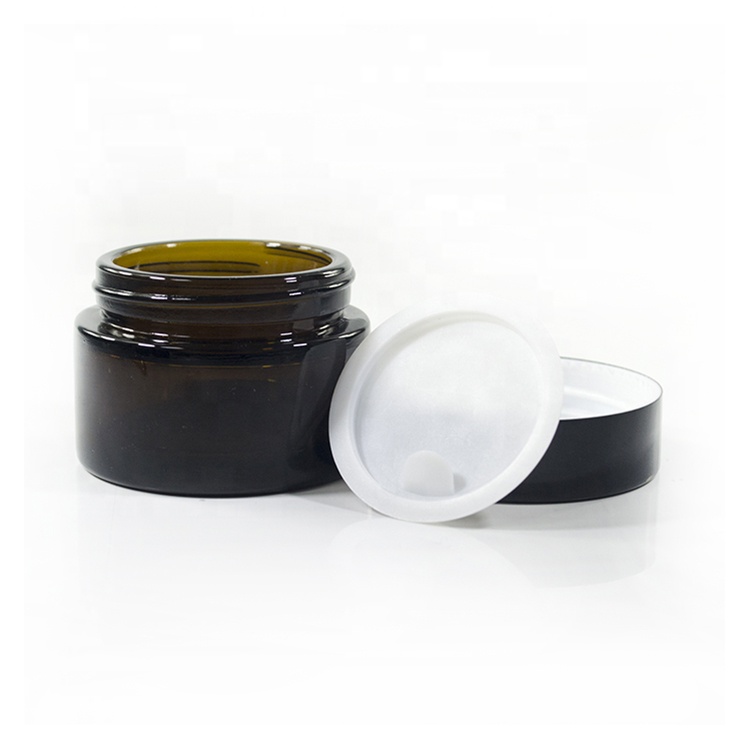 Luxury cosmetic containers clear amber 15g 20g 30g 50g glass jar with aluminum lid