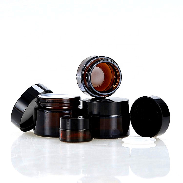 Luxury cosmetic containers cylindrical glass jars brown glass jar with lid
