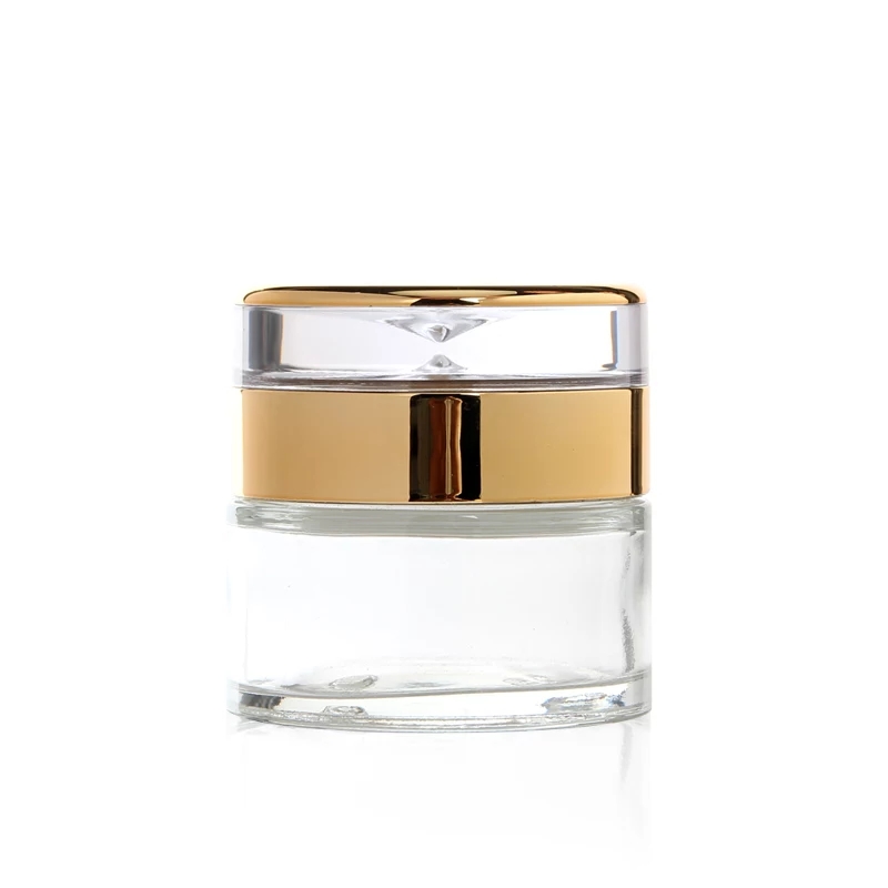 Luxury cosmetic cream packaging 20g 30g 50g rose gold glass cream jar with gold lid