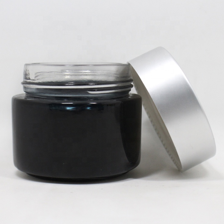 Luxury cosmetic jar fancy for cream packaging boxes cosmetic jar bamboo lid frosten black cosmetic jar glass bamboo
