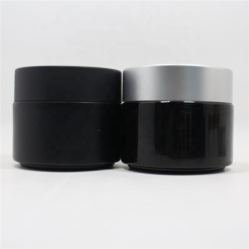 Luxury cosmetic jar fancy for cream packaging boxes cosmetic jar bamboo lid frosten black cosmetic jar glass bamboo