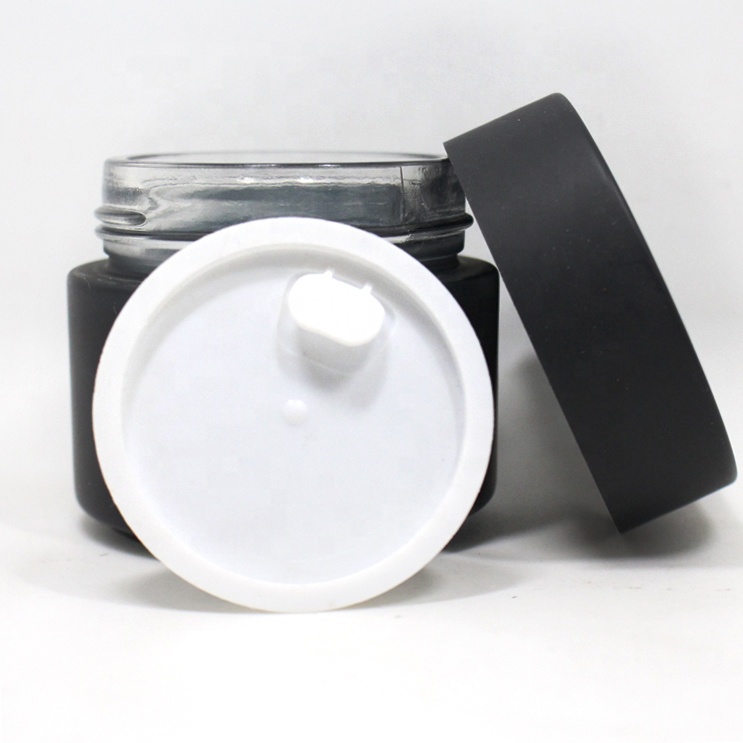 Luxury cosmetic jar fancy for cream packaging boxes cosmetic jar bamboo lid frosten black cosmetic jar glass bamboo