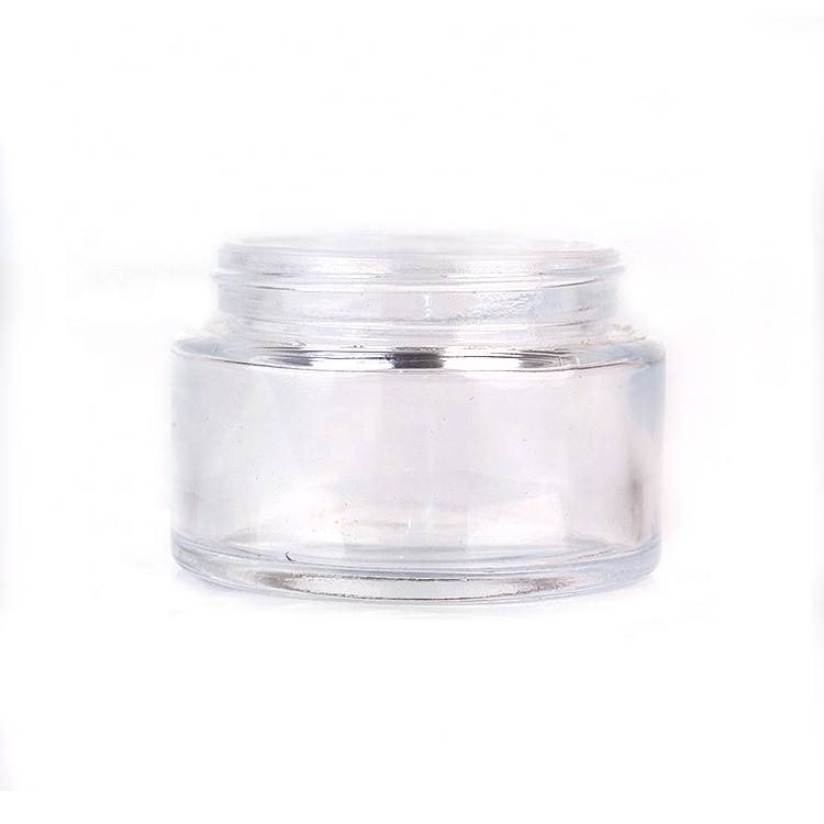 Luxury cosmetic packaging 100g clear glass cream jar with plastic inner bamboo wooden lid