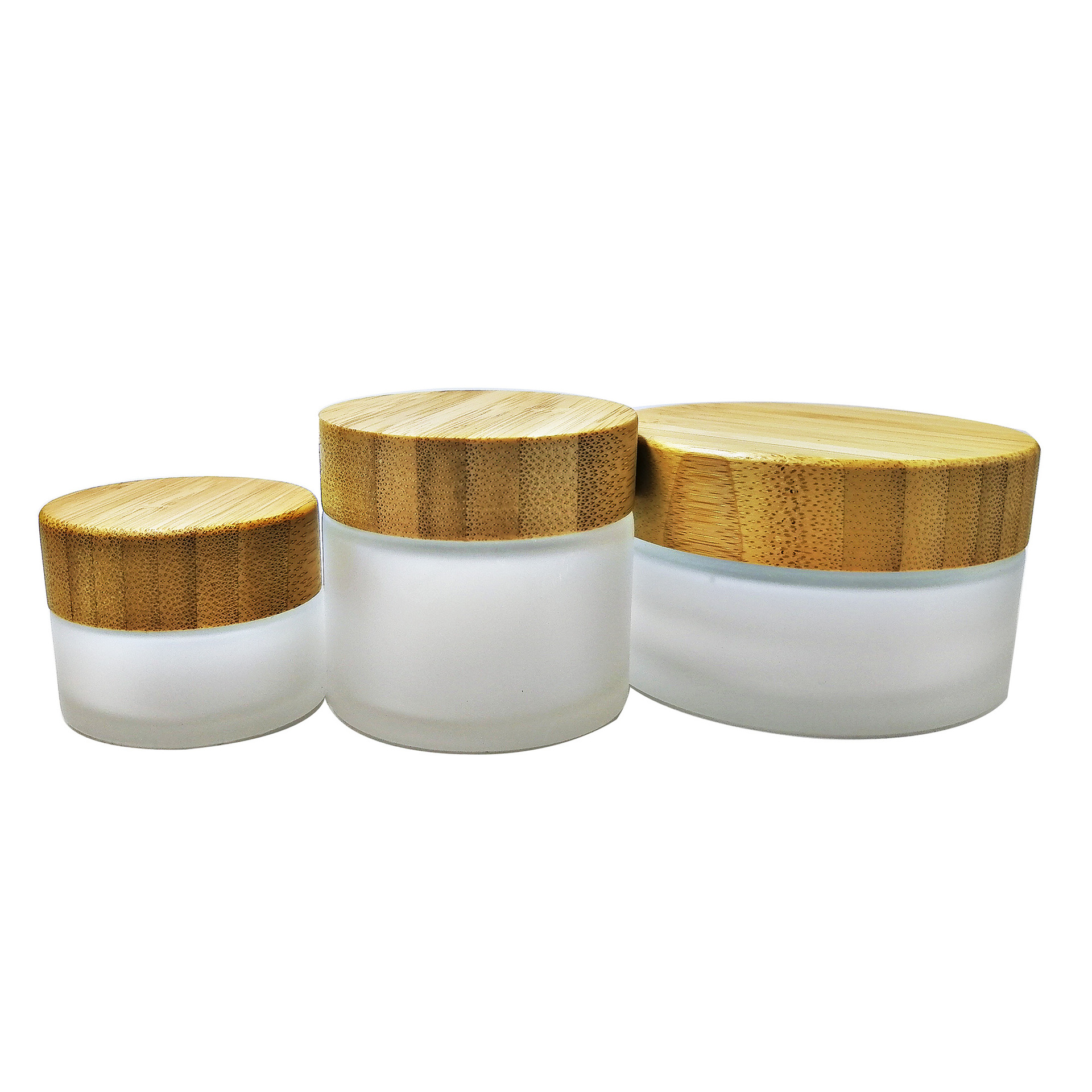 Luxury cosmetic packaging 15g 30g 50g 100g glass face body cream jar with bamboo cap bamboo cosmetic packaging