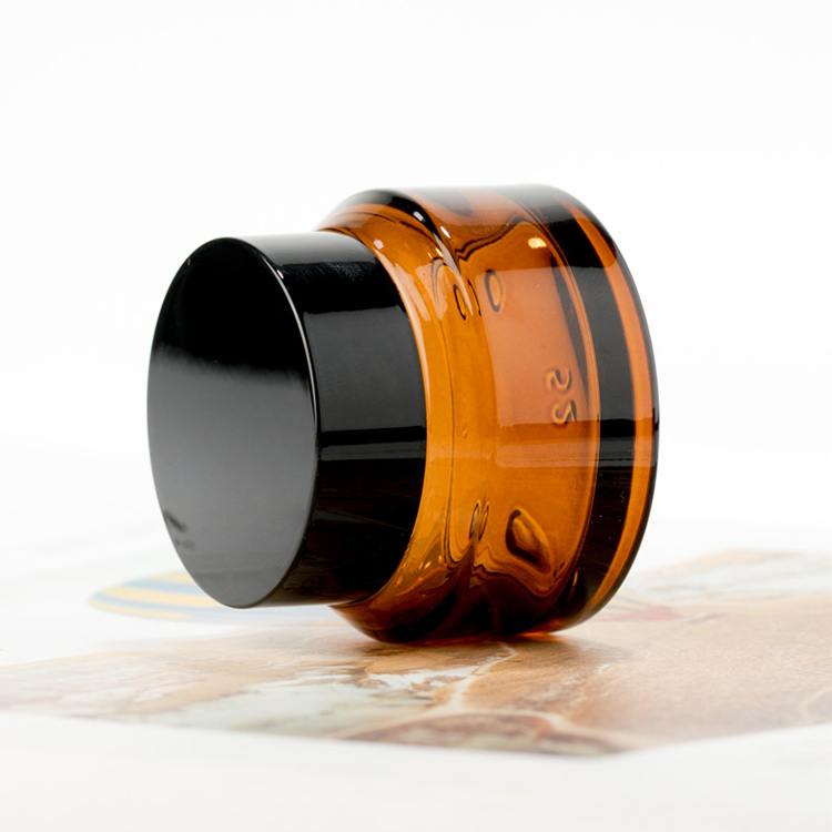 Luxury cosmetic packaging 15g 30g 50g amber round oblique shoulder glass cream jar with black lid