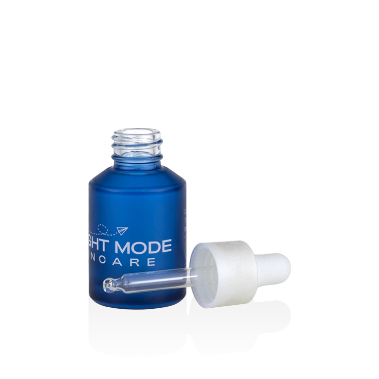 Luxury cosmetic packaging 15ml 30ml 60ml repair oil slant shoulder frosted blue serum glass bottle with pearl white dropper cap