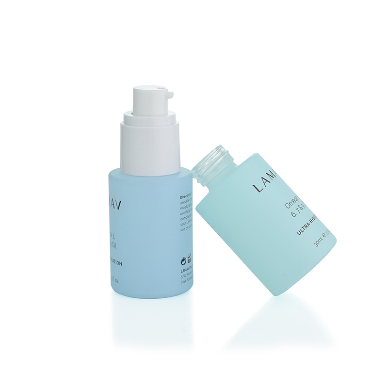 Luxury cosmetic packaging 20ml 30ml 40ml 50ml 60ml 100ml 120ml perfume lotion set matte blue pump frosted spray glass bottle