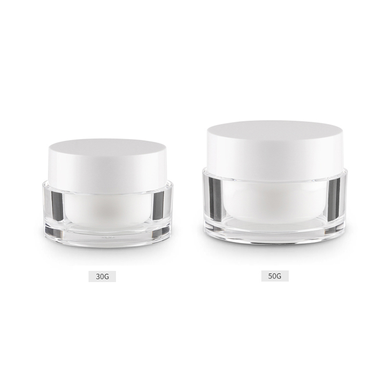 Luxury cosmetic packaging 30g 50g round transparent acrylic double layer cream jar with white ABS plastic lid