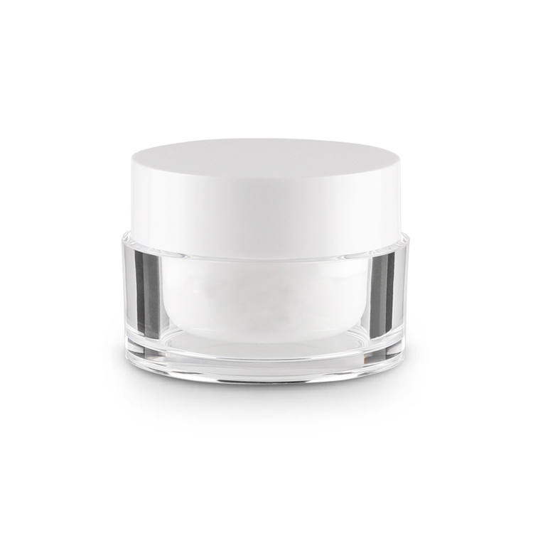Luxury cosmetic packaging 30g 50g round transparent acrylic double layer cream jar with white ABS plastic lid