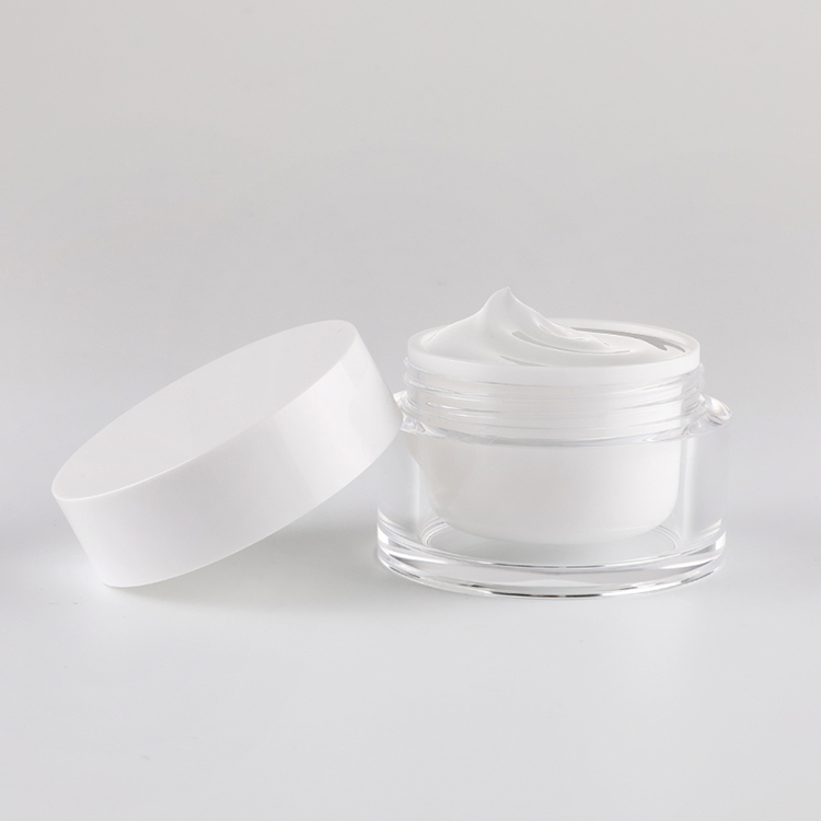 Luxury cosmetic packaging 30g 50g round transparent acrylic double layer cream jar with white ABS plastic lid