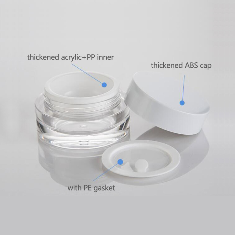 Luxury cosmetic packaging 30g 50g round transparent acrylic double layer cream jar with white ABS plastic lid