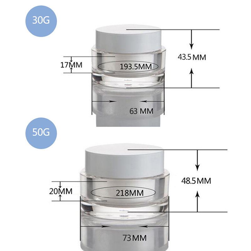Luxury cosmetic packaging 30g 50g round transparent acrylic double layer cream jar with white ABS plastic lid