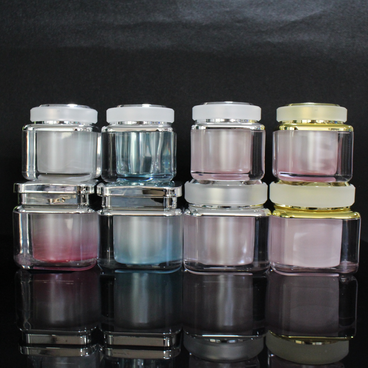 Luxury cosmetic packaging 30g 50g square transparent acrylic double layer cream jar with gold silver lid