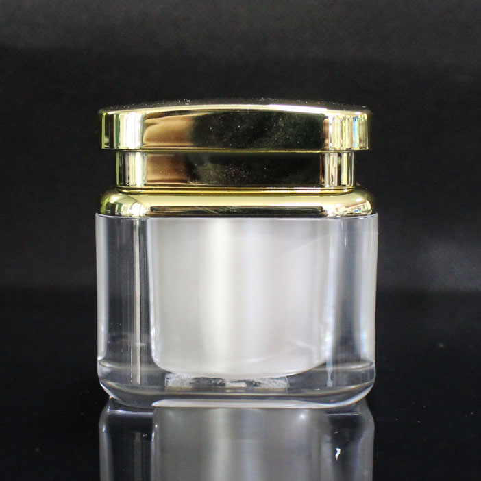 Luxury cosmetic packaging 30g 50g square transparent acrylic double layer cream jar with gold silver lid