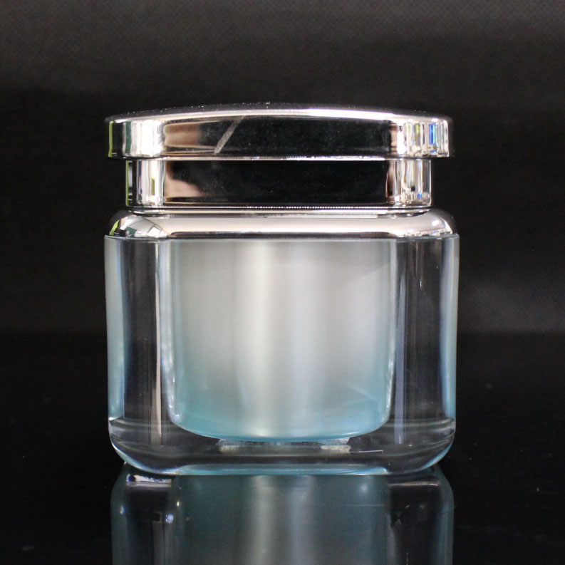 Luxury cosmetic packaging 30g 50g square transparent acrylic double layer cream jar with gold silver lid
