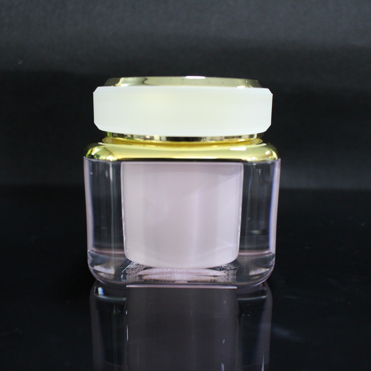 Luxury cosmetic packaging 30g 50g square transparent acrylic double layer cream jar with gold silver lid