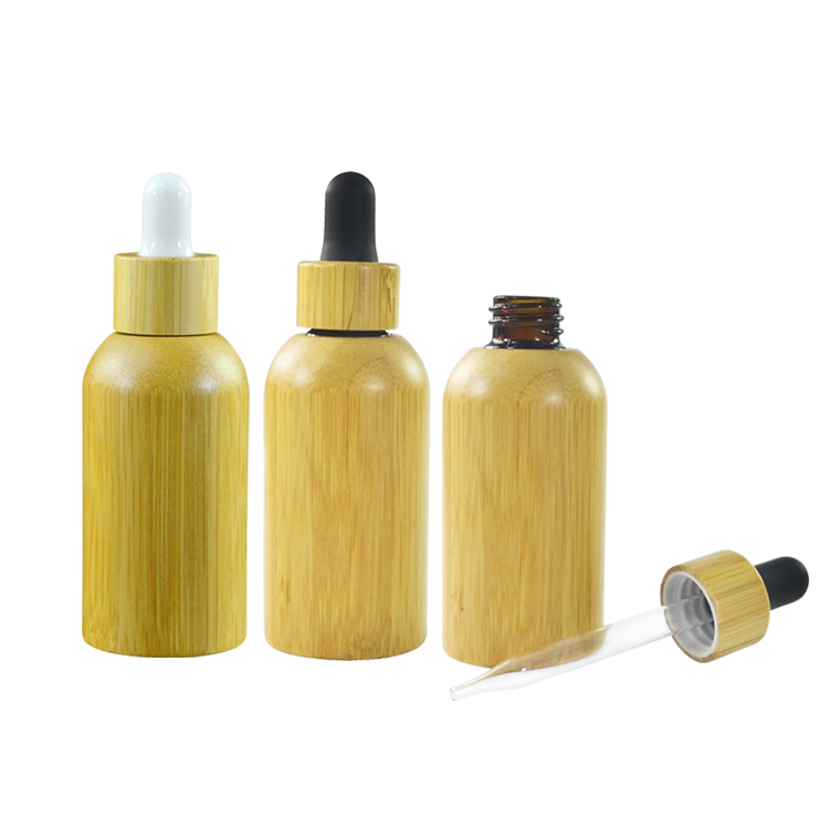 Luxury cosmetic packaging 30ml essential oil bamboo dropper bottle with bamboo lids