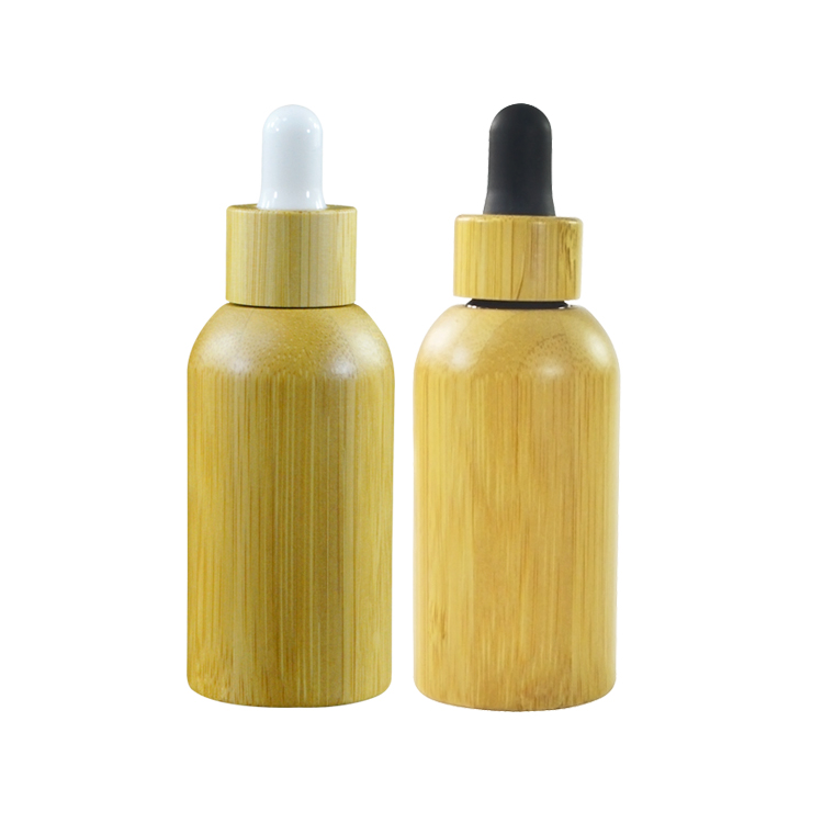 Luxury cosmetic packaging 30ml essential oil bamboo dropper bottle with bamboo lids