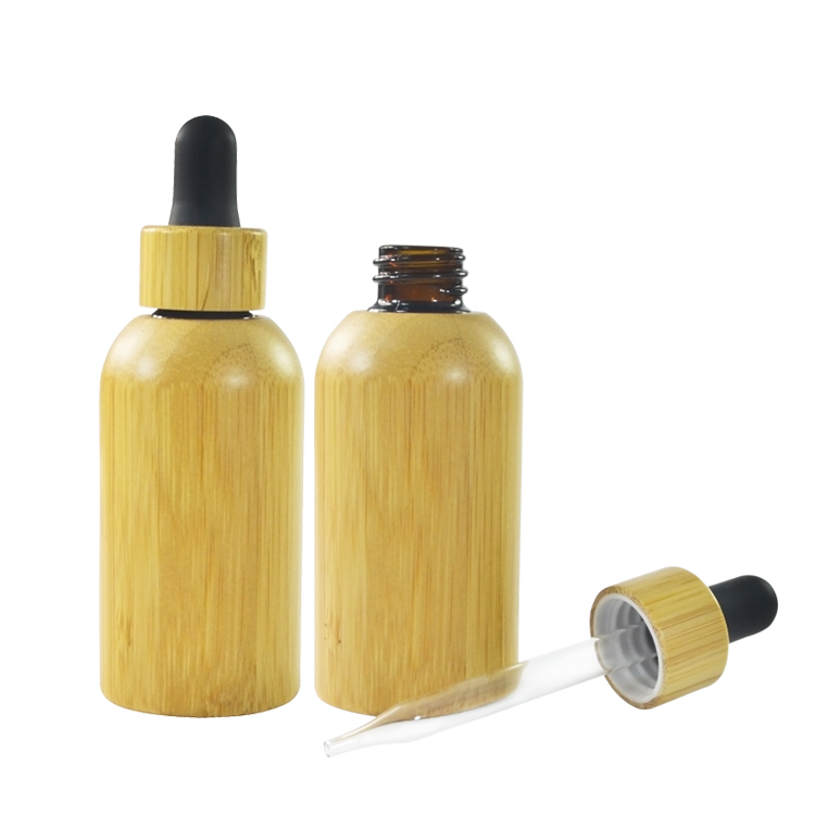Luxury cosmetic packaging 30ml essential oil bamboo dropper bottle with bamboo lids