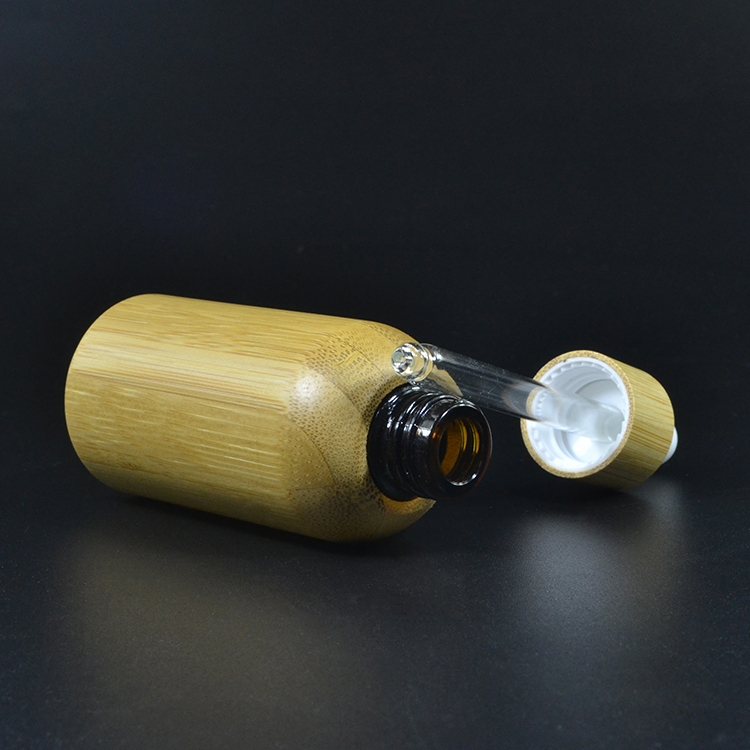 Luxury cosmetic packaging 30ml essential oil bamboo dropper bottle with bamboo lids