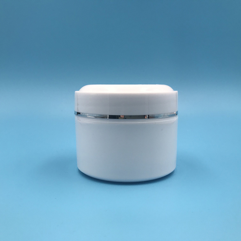 Luxury cosmetic packaging 400ml 400g empty white plastic pp cosmetic cream jar with Silver edge lids