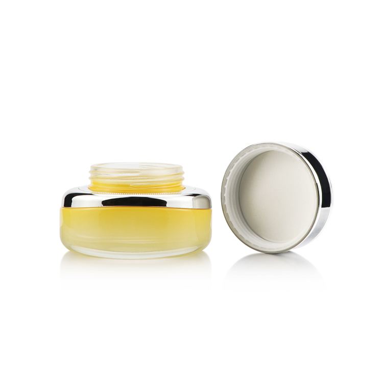 Luxury cosmetic packaging 50 g fancy empty face cream jars frosted body cream night care glass jars with shiny silver lid