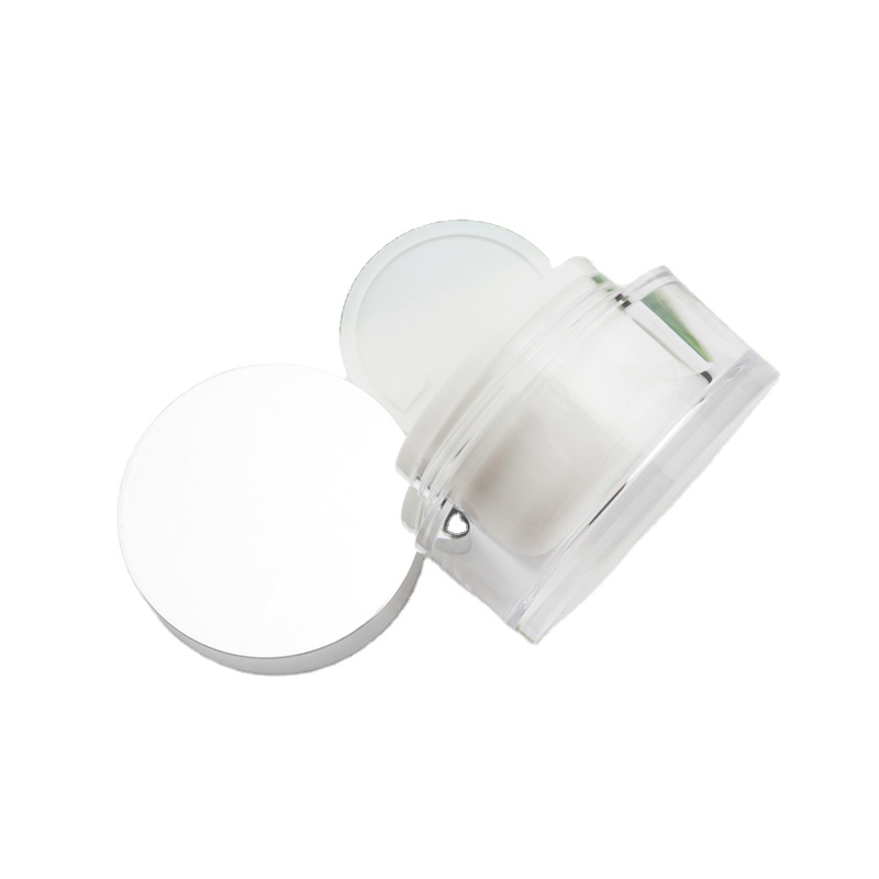 Luxury cosmetic packaging 50g round transparent acrylic double layer cream jar with white ABS plastic lid