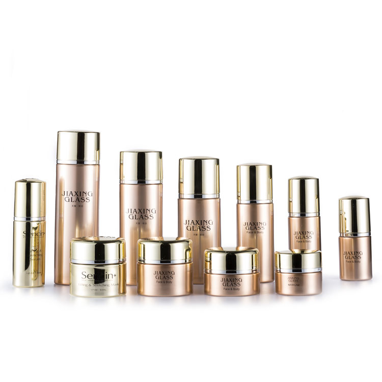 Luxury cosmetic packaging 50ml 80ml 100ml 120ml empty rose gold cosmetic glass lotion cream pump bottles