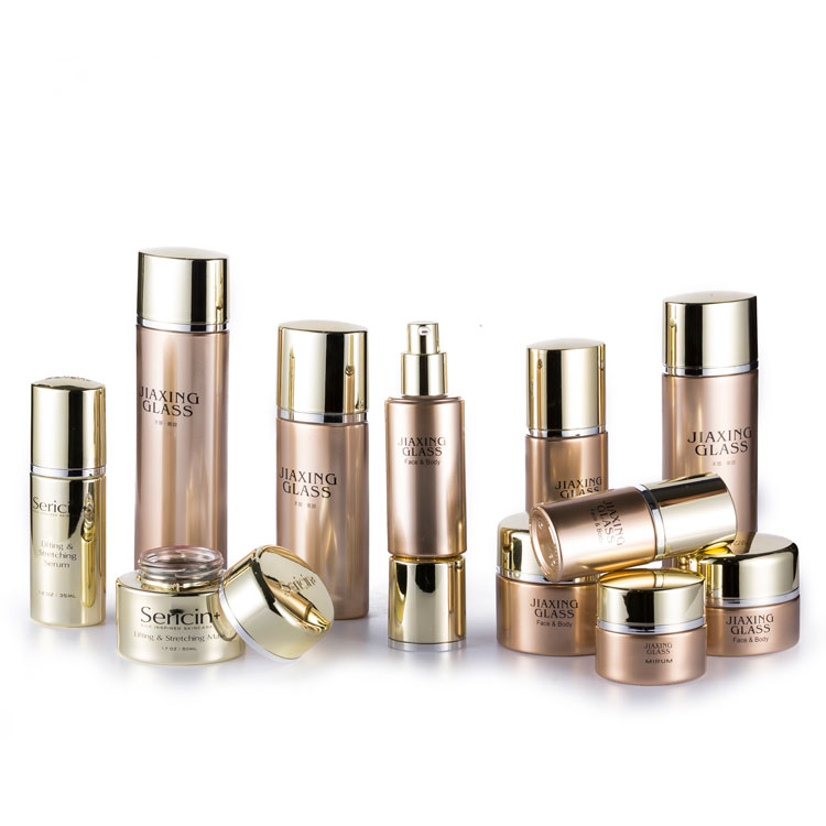 Luxury cosmetic packaging 50ml 80ml 100ml 120ml empty rose gold cosmetic glass lotion cream pump bottles