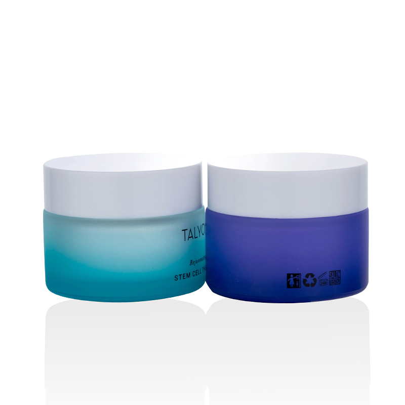 Luxury cosmetic packaging 5g 10g 20g 30g 50g 100g 200g gradient color matte blue face skin cream glass jar with white lid
