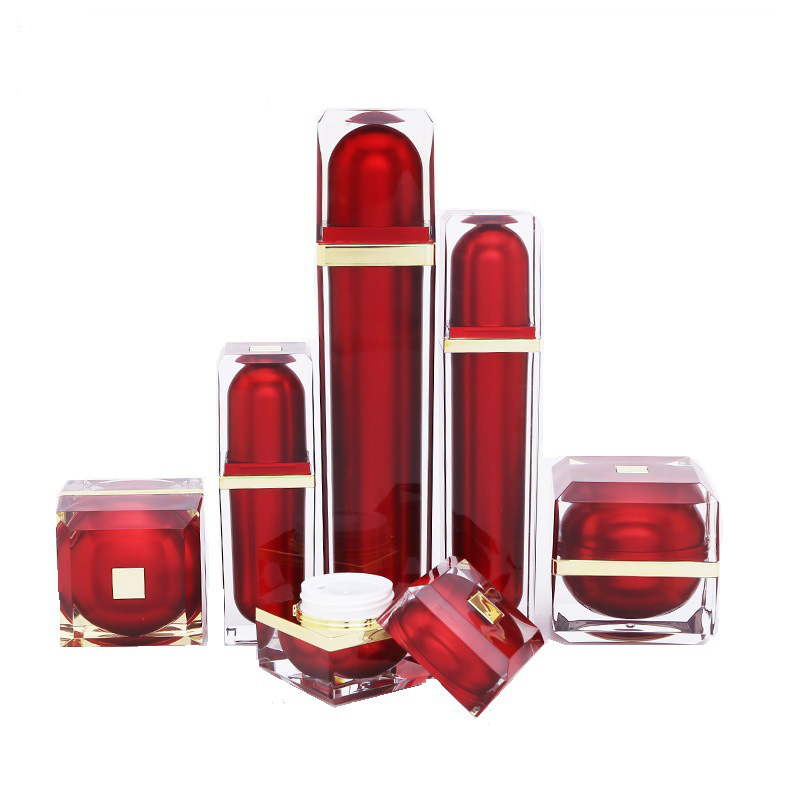 Luxury cosmetic packaging Clear square Plastic Cream Jar and bottle set for Beauty Care