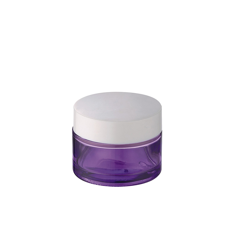 Luxury cosmetic packaging empty purple cosmetic containers 5g 10g 20g 30g 50g 100g glass face cream jar with white lid