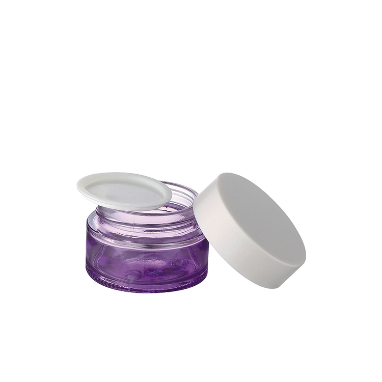 Luxury cosmetic packaging empty purple cosmetic containers 5g 10g 20g 30g 50g 100g glass face cream jar with white lid