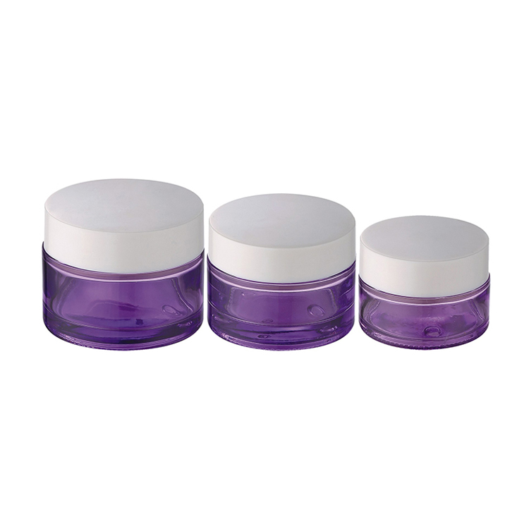 Luxury cosmetic packaging empty purple cosmetic containers 5g 10g 20g 30g 50g 100g glass face cream jar with white lid