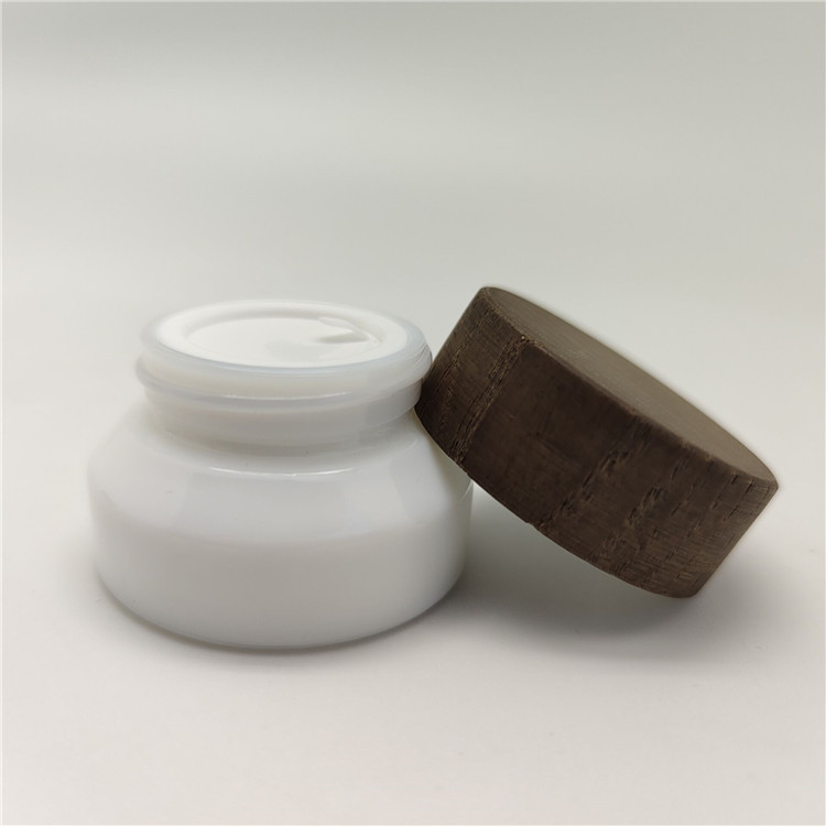 Luxury cosmetic packaging face cream glass jar bamboo wood lid 15g 50g matte white glass container