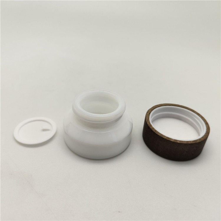 Luxury cosmetic packaging face cream glass jar bamboo wood lid 15g 50g matte white glass container