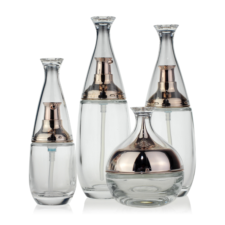 Luxury cosmetic packaging glass cream jar 30g 50g custom glass cream jar with acrylic pump cap