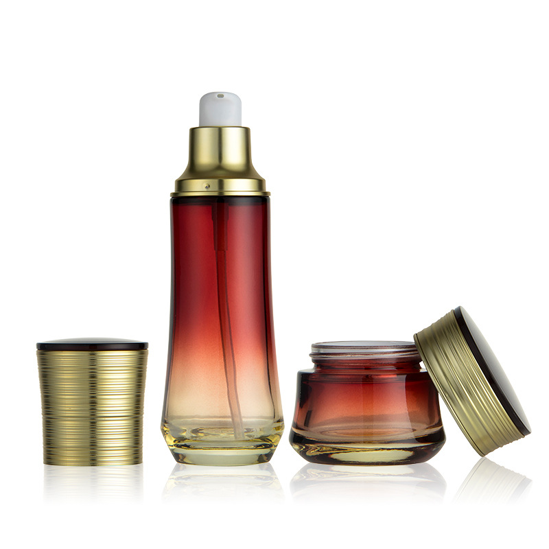 Luxury cosmetic packaging set frosted glass bottle glass jar for skin cream