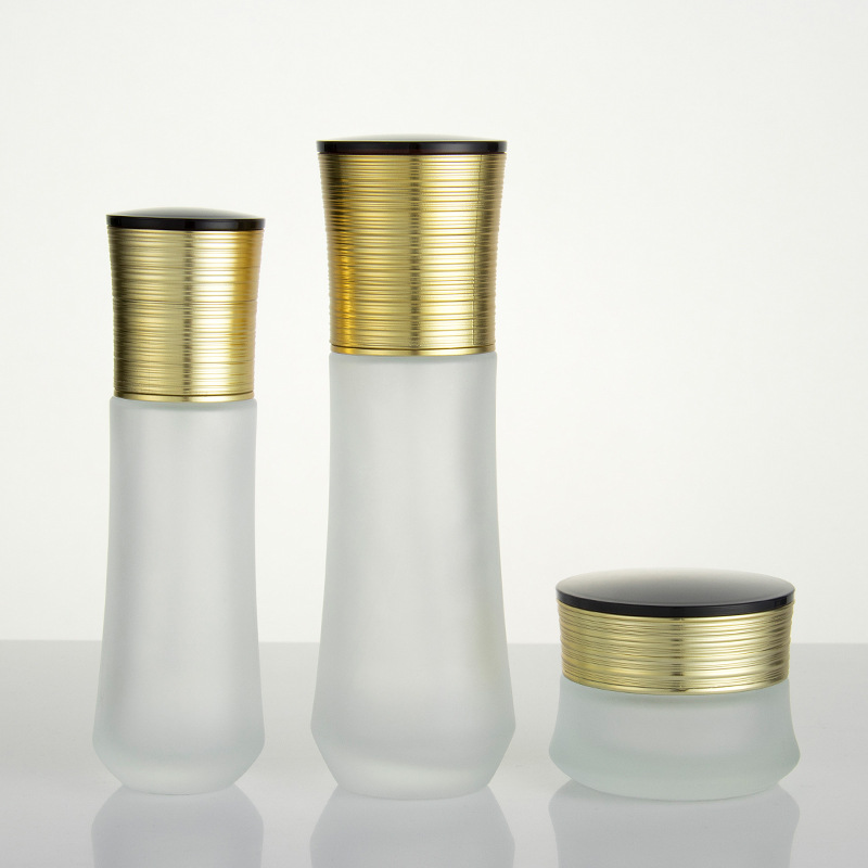 Luxury cosmetic packaging set frosted glass bottle glass jar for skin cream