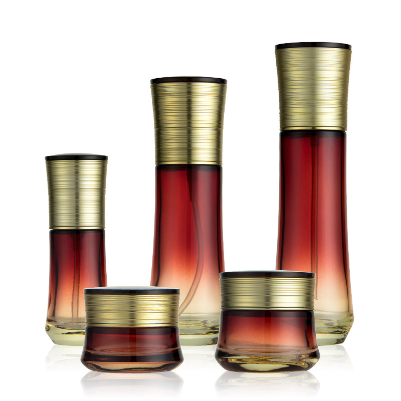 Luxury cosmetic packaging set frosted glass bottle glass jar for skin cream