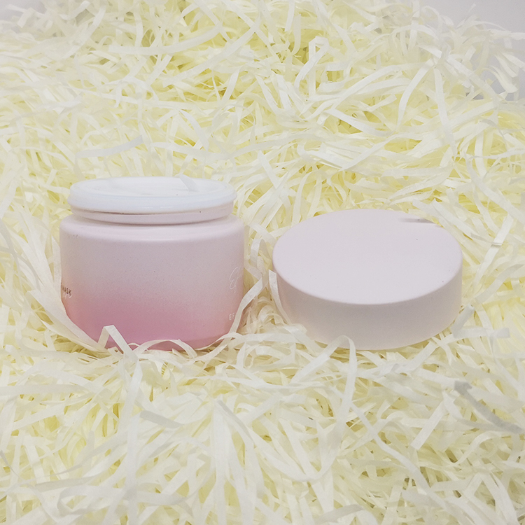 Luxury cosmetic packaging white porcelain facial pink frosted glass cream jar 50 ml